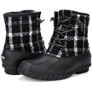 Black Plaid Duck Boots Sz 8 NWT